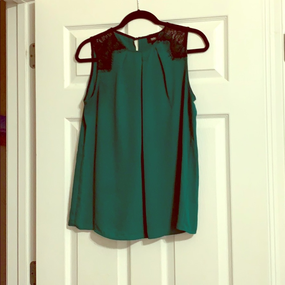 Green tank with black lace